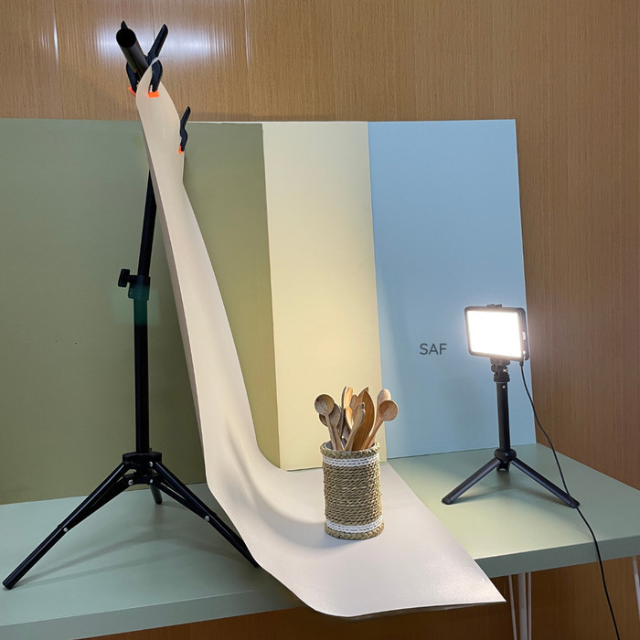 Saf Paket Photo Lengkap Mini Stand + Background + Lighting Foto Produk