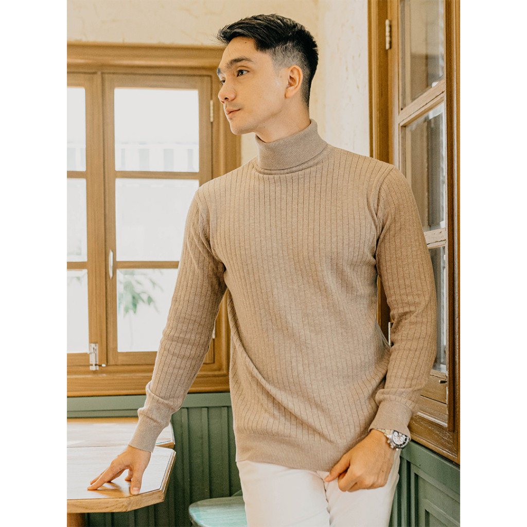 [NMDS COMPANY] PREMIUM CREWNECK Gomuda Sweater Rajut Pria Slimfit Ribbed Roll Neck - Choco