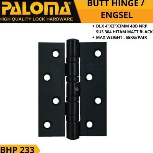 Paloma Bhp 233 Engsel Pintu 4 Inch 3Mm Engsel Jendela Matte Black Sss