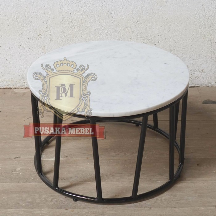 meja tamu bulat marmer besi minimalis, coffe table bulat marmer putih