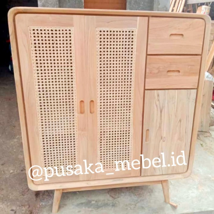 lemari rak sepatu retro rotan kayu jati, lemari rak dapur minimalis| Mebel Jepara