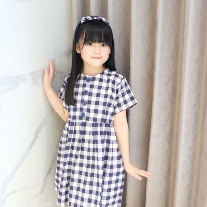 Dress Anak model button kotak Gingham | BUTTON LENGAN GINGHAM KOTAK