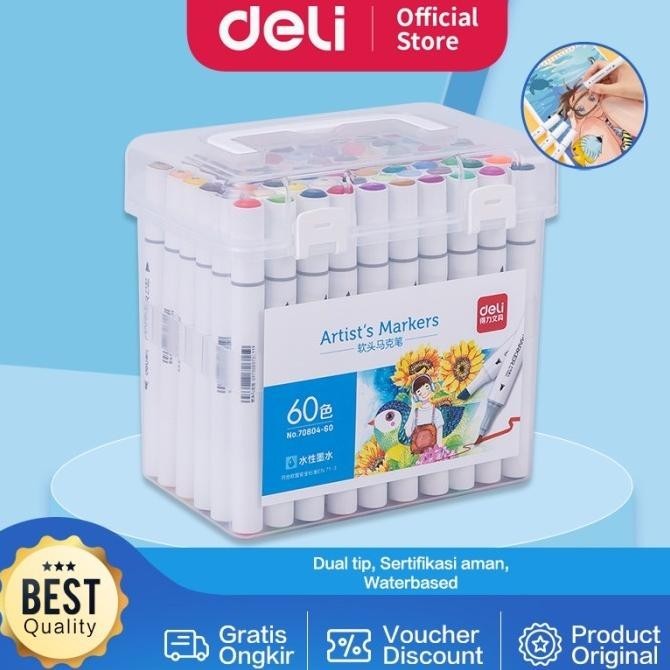 

Deli Marker Water Based - Spidol Double Nib (Brush Dan Chisel) 70804