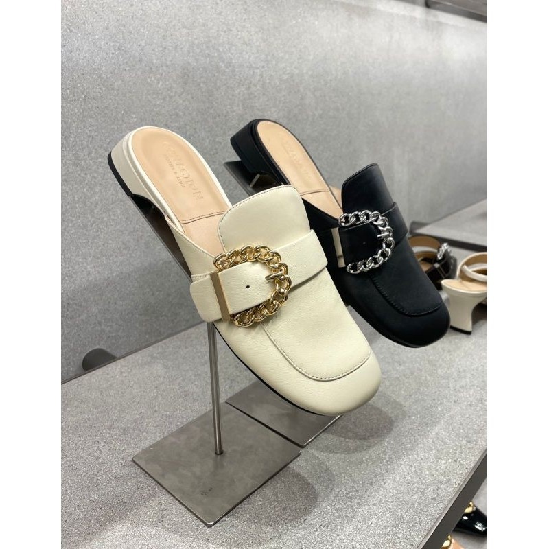SL1-71870004 Chain BUCKLEd - Jast[p] CK ORIGINAL COUNTER LEATHER MULES COLLECTION GENUINE KULIT SAND