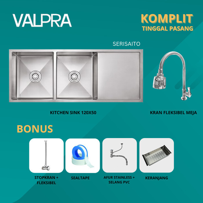 Promo Kitchen Sink Valpra 12050 + Kran Keran Tempat Cuci Piring 2 Lubang Bergaransi