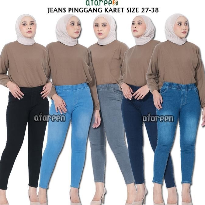 Jeans Skinny Wanita Pinggang Karet Stretch Celana Jeans Wanita