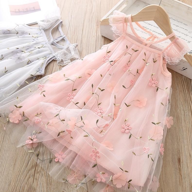 KLJ DR45-Dress Anak Perempuan Gaun Pesta Bunga Bordiran Mewah TERLARIS