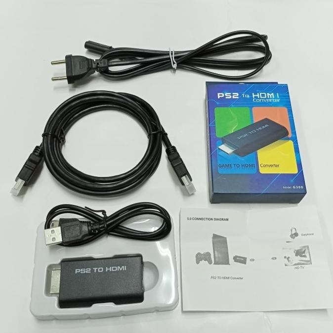 Paket Converter Ps2 HDMI + Kabel Power Ps2 + Kabel Hdmi Standar