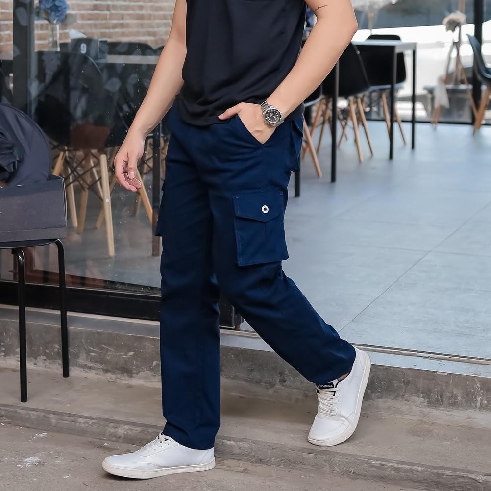 Celana Panjang Tactical Pria Celana Cargo Navy