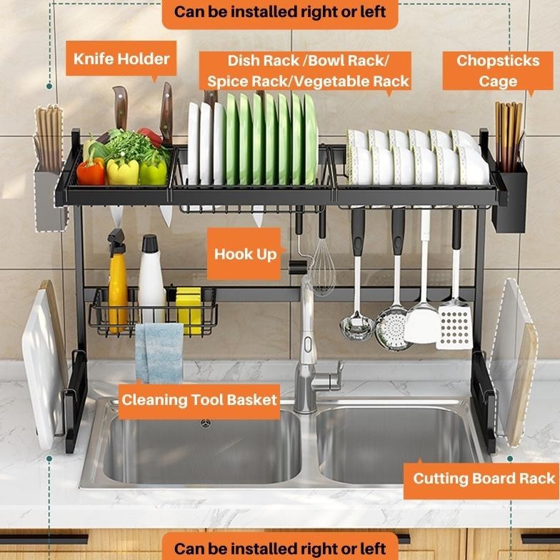 Rak Piring Sink Rack Stainless Steel Kitchen Storage Rack Dish Dryer Kitchen Dish washing Rack Dishw