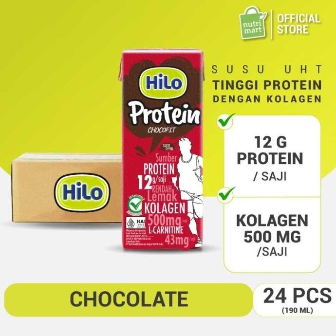 

24 Pcs- HiLo Protein Chocofit UHT 190 mL Susu Cokelat dengan Collagen