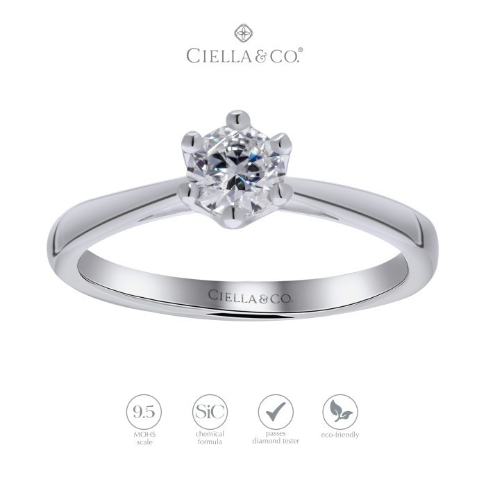Cincin Moissanite - Ciella&co. 6 Prong Trellis Solitaire Ring