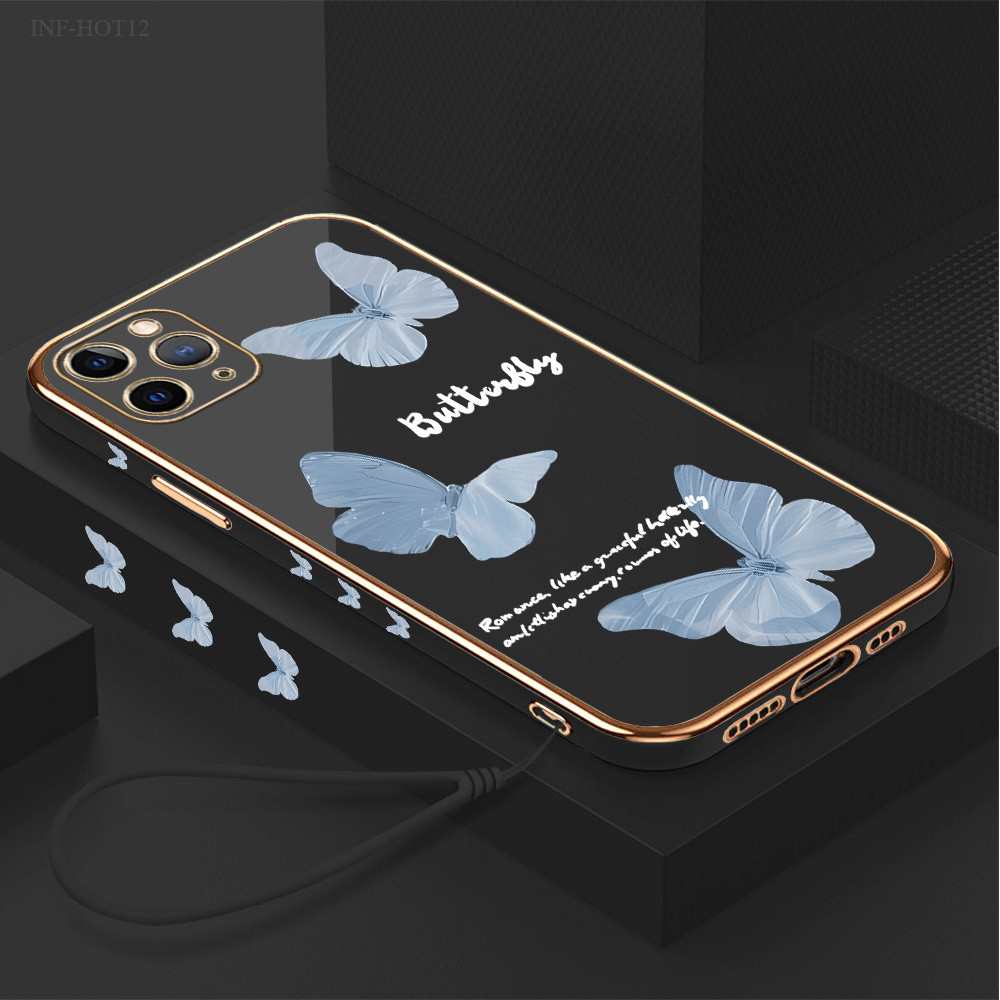 Infinix Hot 12 12i 11 11S 10 10S 9 8 NFC Pro Play Phone Case Butterfly 2277 Soft Casing Kesing Lembut Tali Gantungan