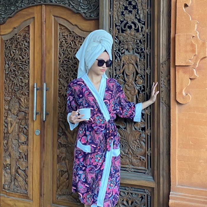 Kimono Handuk Dewasa Wanita Size (L/Xl) / Motif Batik / Jubah Mandi
