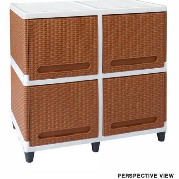 DFG club Lemari pakaian plastik 2 susun double flip rattan rotan 4 pintu 2 rak putih coklat warna wa