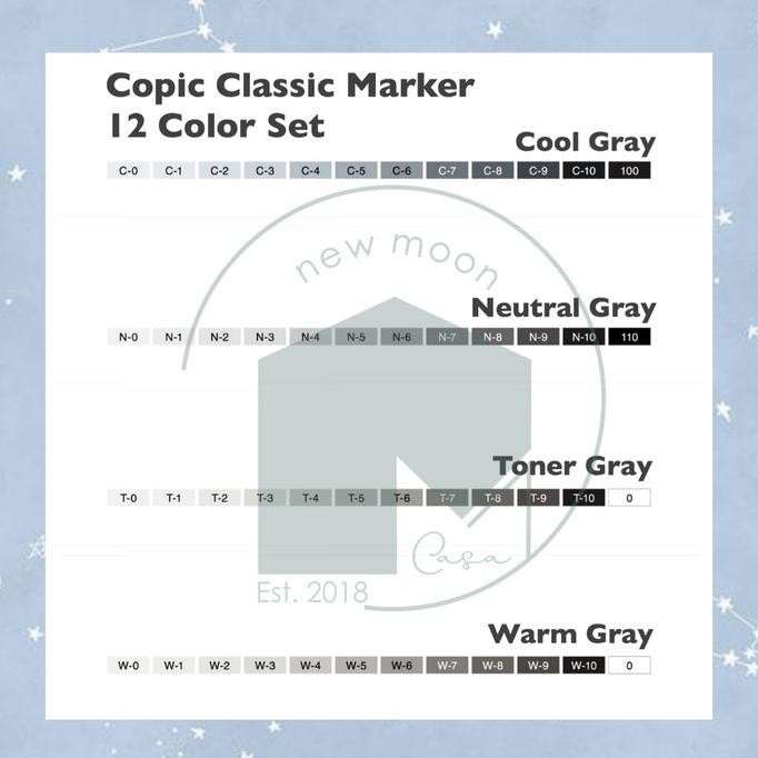 

Copic Marker Set 12 Gray Tg Ng Wg Cg Classic Grays Spidol Arsitektur