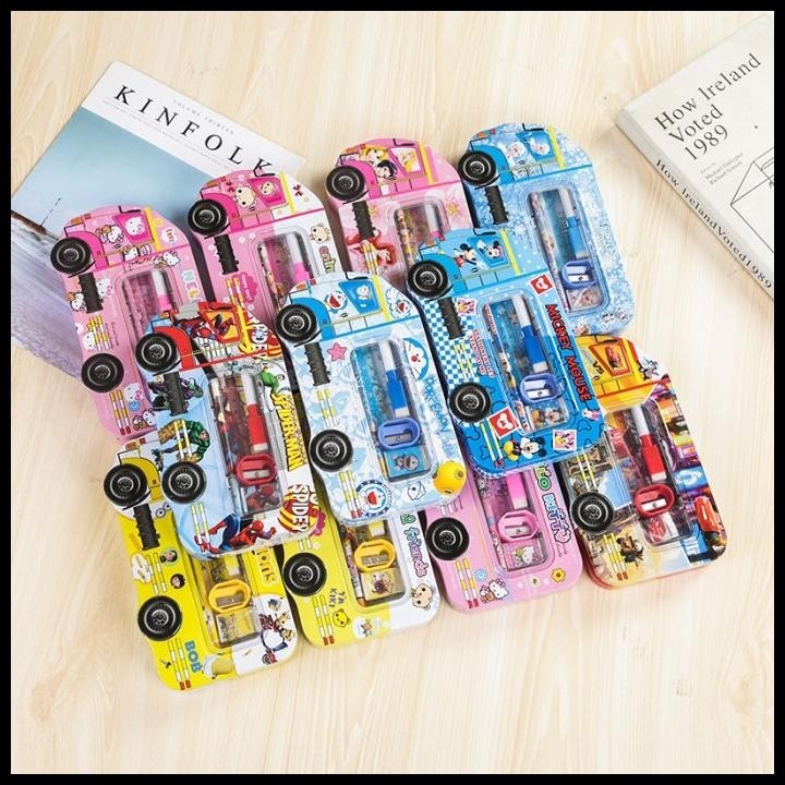 

HOT DEAL CAR SHAPE PENCIL BOX SET / KOTAK PENSIL MOBIL KALENG KARAKTER ANAK !!!
