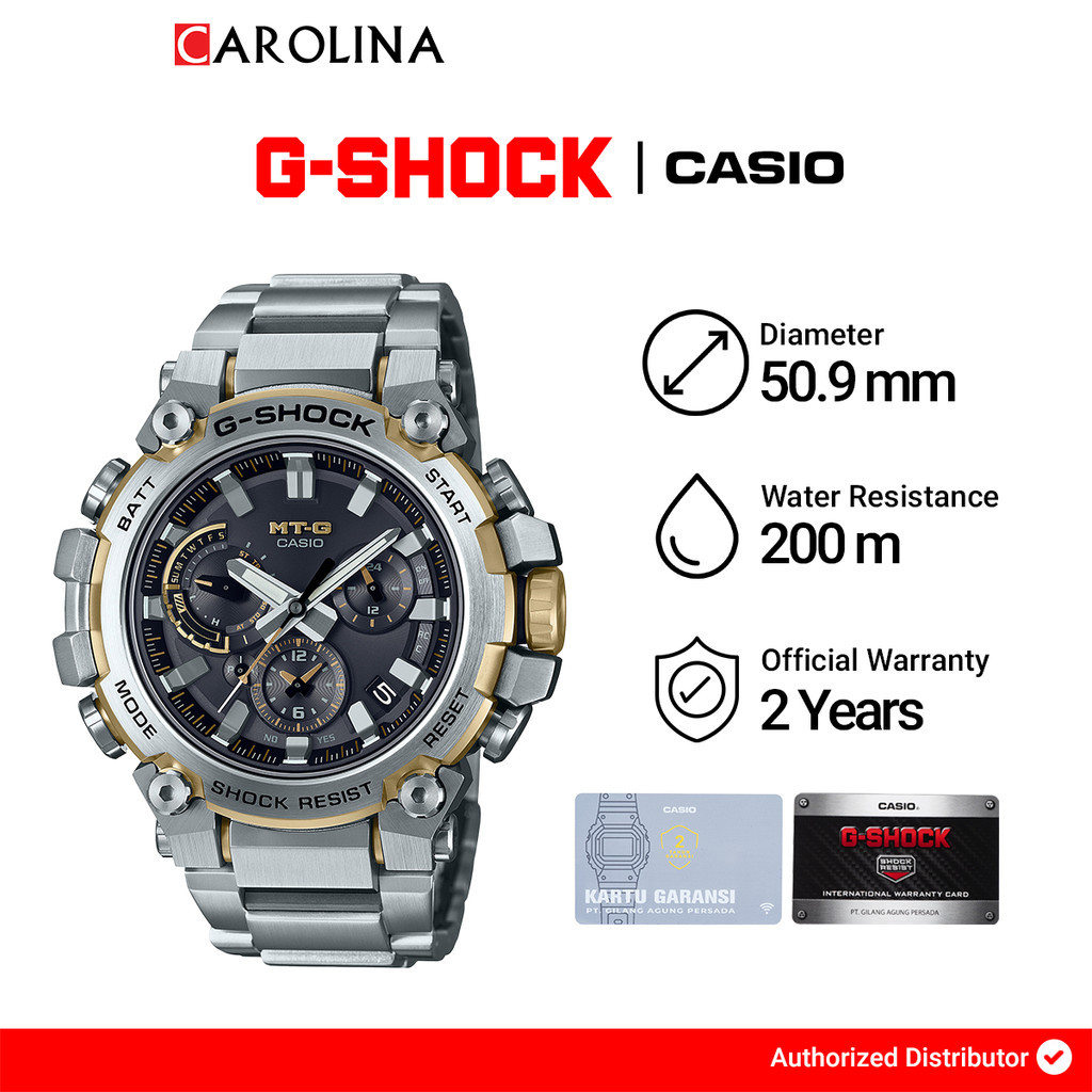 Jam Tangan Pria Casio G SHOCK  MTG-B3000D-1A9 Tough Solar Gold Ion Plated Bezel with Stainless Steel
