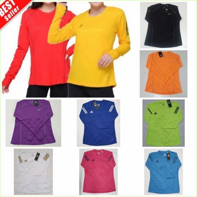 Baju Olahraga Wanita Senam Fitness Gym Kaos Lari Lengan Panjang Hijab