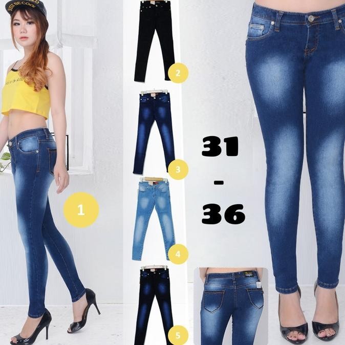 Celana Jeans Wanita Panjang Polos Besar - DE