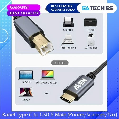 Kabel USB Type C to Printer Scanner B Male Aisen 1.5 Meter 1.5M 1,5M