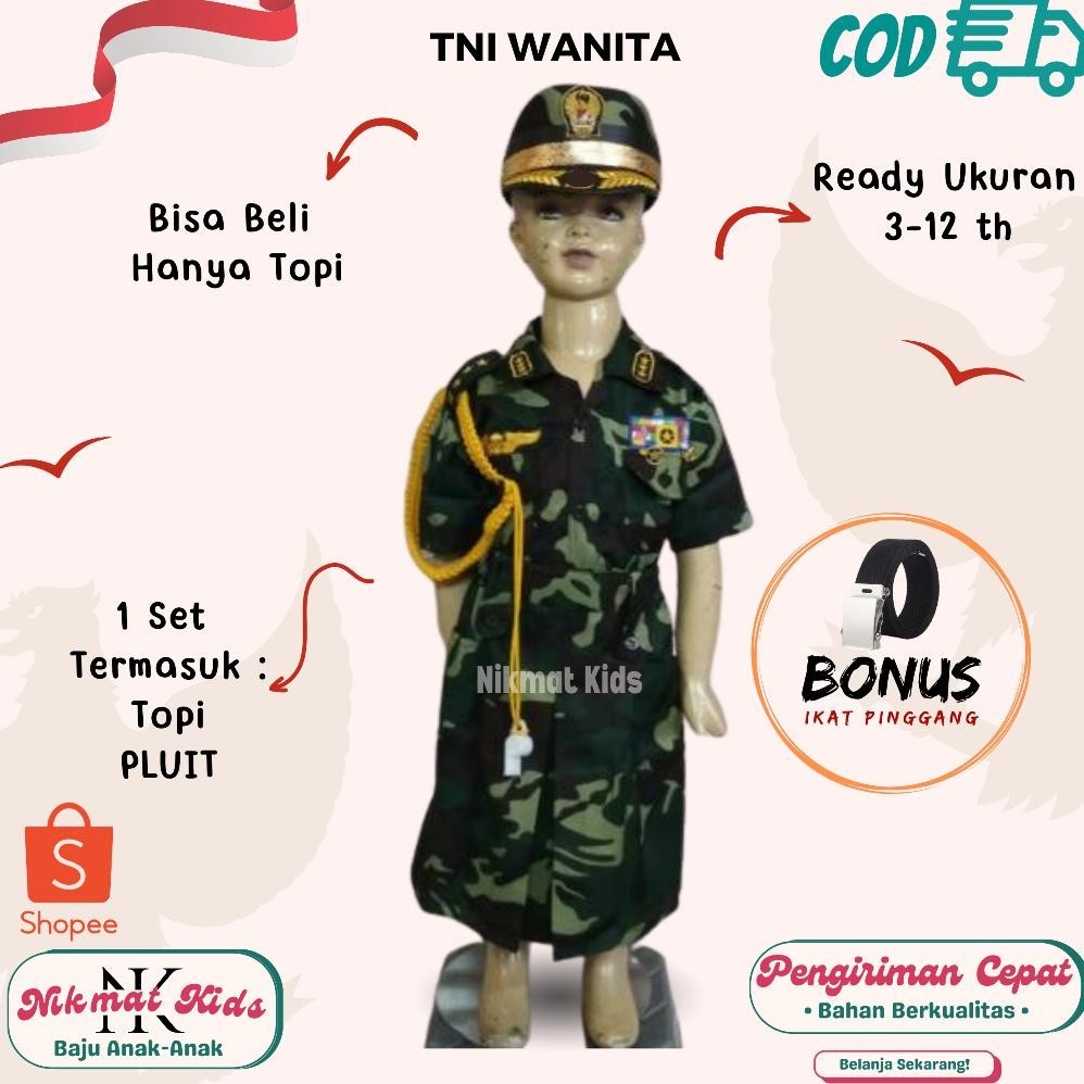 Baju tentara anak perempuan loreng baju profesi seragam tni anak perempuan pocil kostum tentara anak