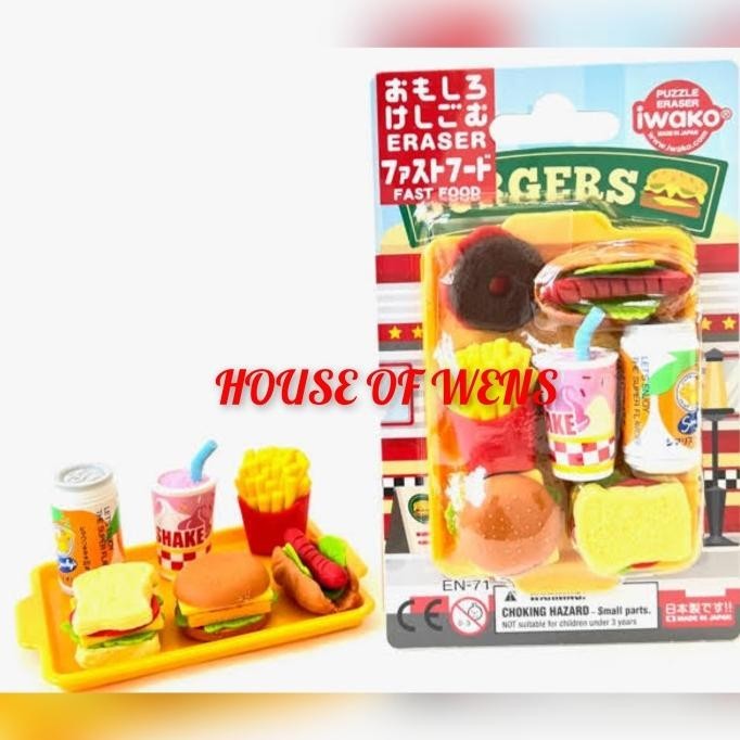 

Iwako Puzzle Eraser Set Omokeshi Set Fast Food Burgers Made In Japan Stok Terbatas