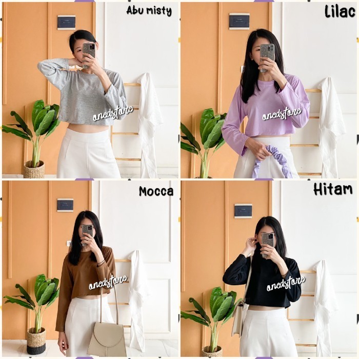 Kaos Basic Crop Top Polos Lengan Panjang Longsleeve