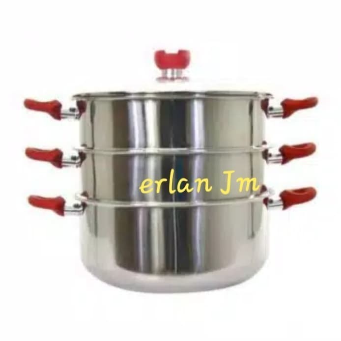 Panci Steamer Klakat Stainles 3"Susun 32"Cm Tutup Kaca Supra