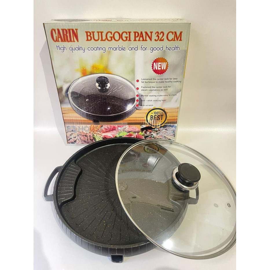 Panci Bbq Grill Bulgogi Pan Carin Round 32 Cm Anti Lengket Tutup Kaca