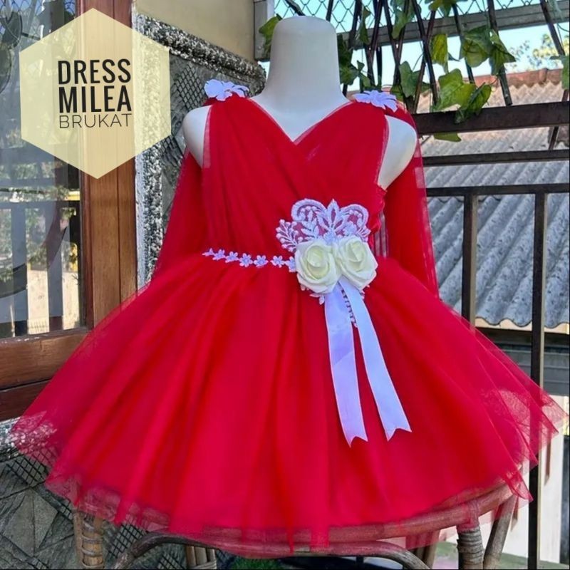 NSk Dress Anak Princess/Dress Pesta Selendang/Dress Tutu/Dress Anak Merah Putih/Outfit Anak