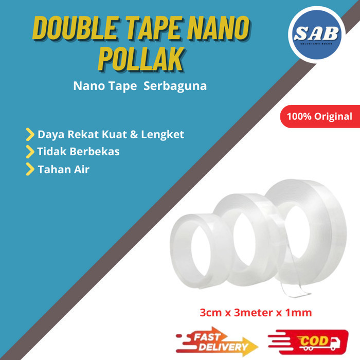 

Double Tip Bening Clear Nano Pollak 3Mtr x 1mm Super Lengket Tahan Air