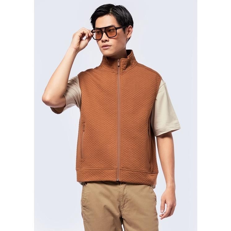 Rompi Pria Outdoor Vest Pria Zipped High Neck Brown Lapangan Kerja