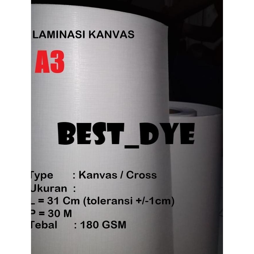

Laminasi Dingin KANVAS 180 Gr, A3= 31Cm x 30M, Roll