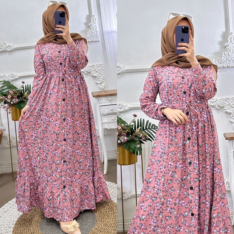 Gamis voxy model serut motif bunga