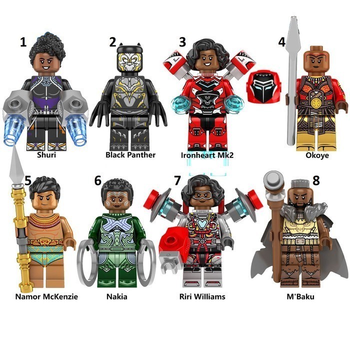 Black Panther Shuri Iron Heart Namor Nakia Riri Mbaku Minifigure Bricks