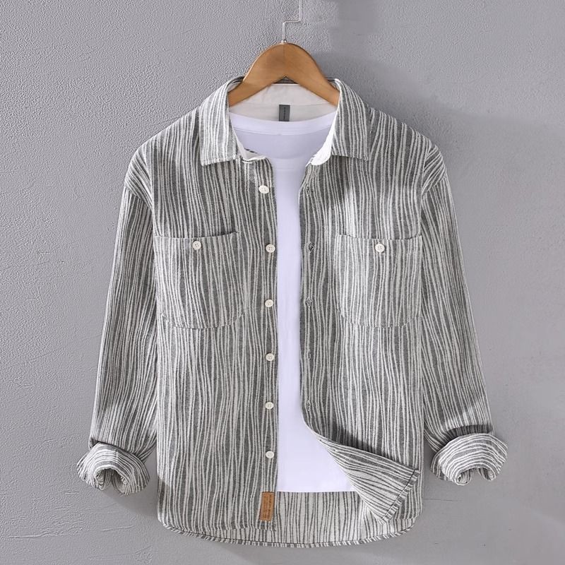 Men's Korean-Style Striped Casual Shirt Coat