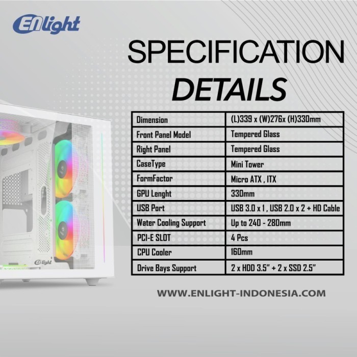 Enlight Z8 Pc Case Compact M Atx Include 3Fan /Casing Komputer Z8 Matx