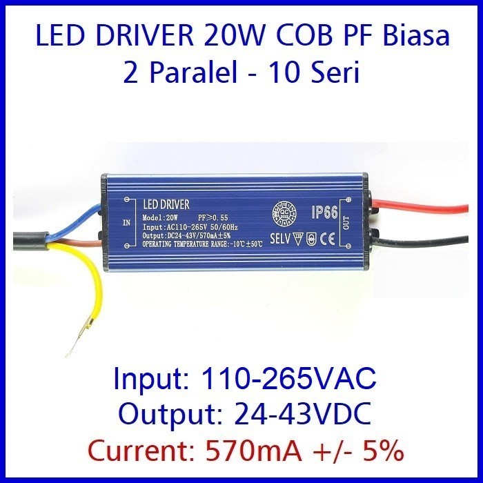 Led Driver 20W 570mA DC24-43V WP PF biasa
