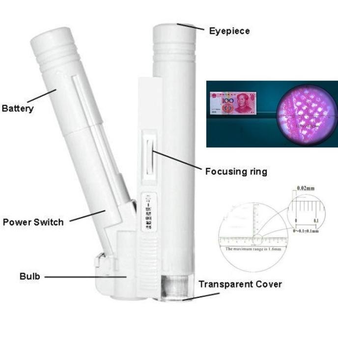 

Mikroskop Pocket Pen 100X Original + Skala Penggaris Lensa 1Div/0.02Mm
