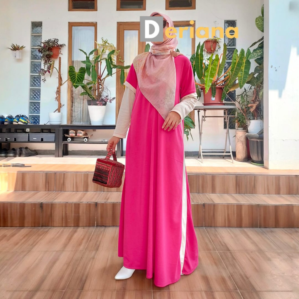 Deriana Project Syahira Dress Gamis Abaya Wanita Polos Premium Pink Kekinian Pesta Lebaran Terbaru