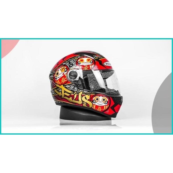 Helm Zeus 811 Daruma AL35 Gloss Black/Red FullFace Free Dark Visor 13m