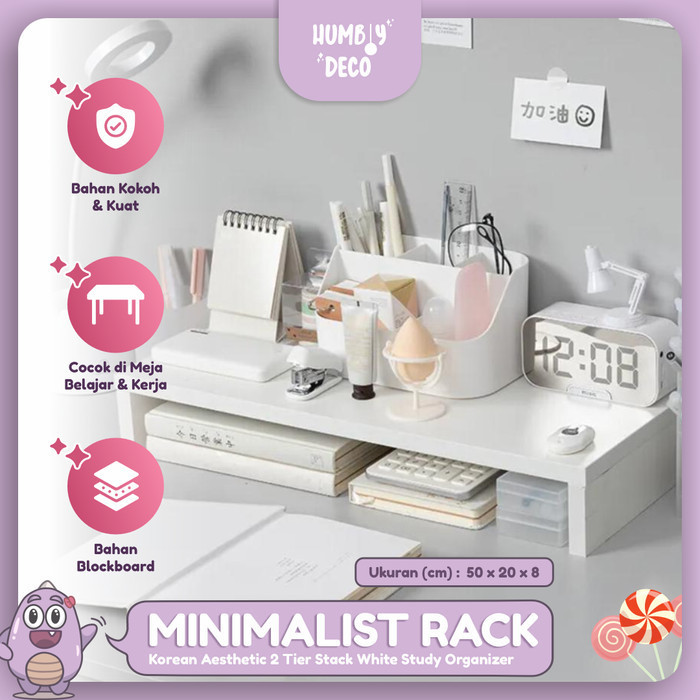 

KOREAN AESTHETIC WHITE STUDY TABLE WOOD RACK DESK ORGANIZER