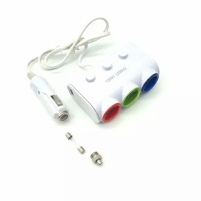 USB Charger 3 port Lighter 3 LED Colors