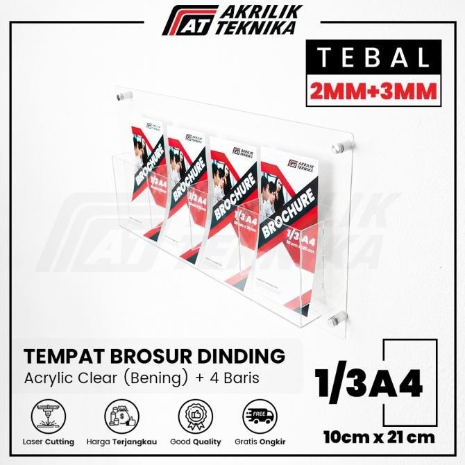 

Tempat Brosur Dinding Akrilik / Acrylic Flyer Holder - 4 Baris 1/3 A4 Kualitas Premium