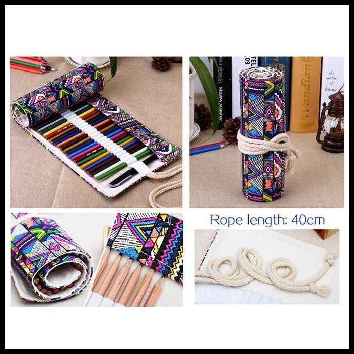 

HOT DEAL TAS PENSIL GULUNG CANVAS TAS KANVAS ALAT TULIS PENA MAKEUP 48 SLOT ORI