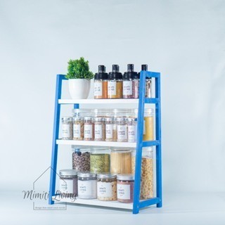 RAK JUMBO.. RAK KAYU 3 SUSUN SERBAGUNA/ RAK BUMBU DAPUR BESAR BIRU