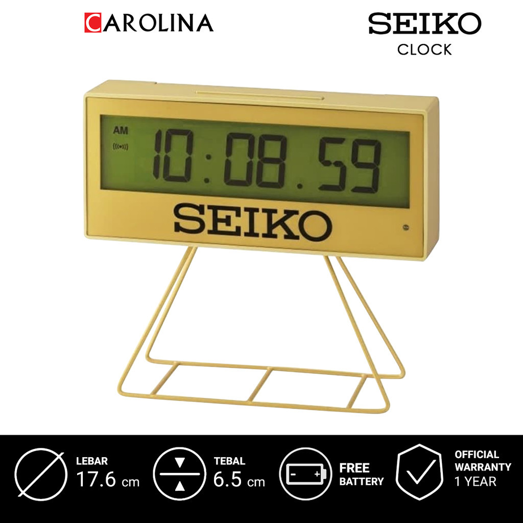 Jam Beker QHL084G SEIKO QHL084G Sports Timer Digital Gold Case Green Gold Color LED Table Alarm Cloc