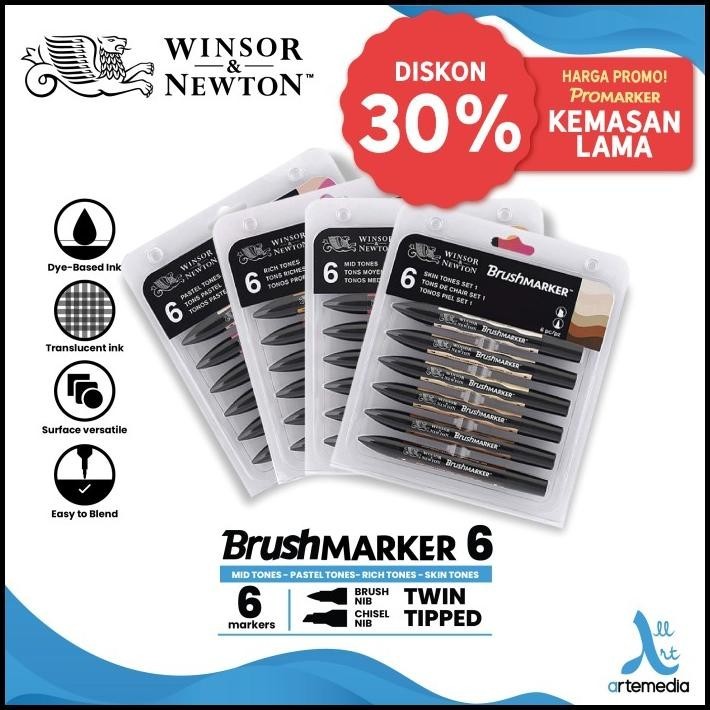 

BRUSH MARKER WINSOR & NEWTON PROMARKER BRUSH PEN SET 6 DUAL POINT