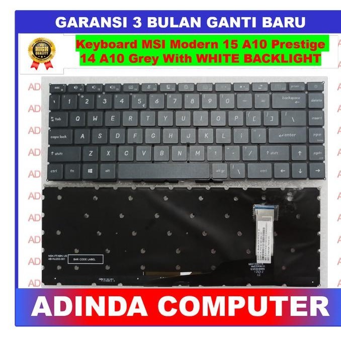 Keyboard MSI Modern 15 A10 Prestige 14 A10 MS-14C1 WHITE BACKLIGHT